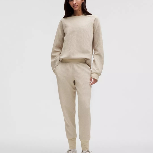Lululemon Athletica Cream Textured Waffle-Knit Set In Bone SIZW